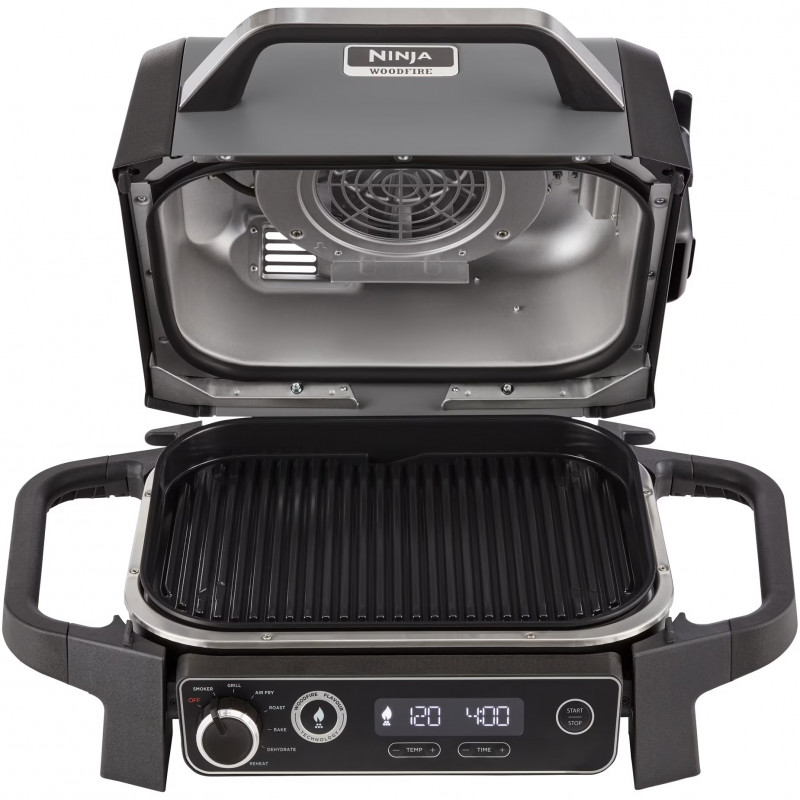 Gratar electric Ninja OG701EU, 2400W, Pana la 260C, Acoperire interna amina ceramica, Woodfire, Gri