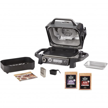 Gratar electric Ninja OG701EU, 2400W, Pana la 260C, Acoperire interna amina ceramica, Woodfire, Gri