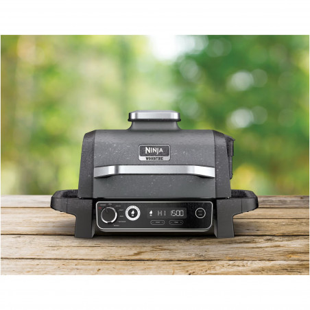 Gratar electric Ninja OG701EU, 2400W, Pana la 260C, Acoperire interna amina ceramica, Woodfire, Gri