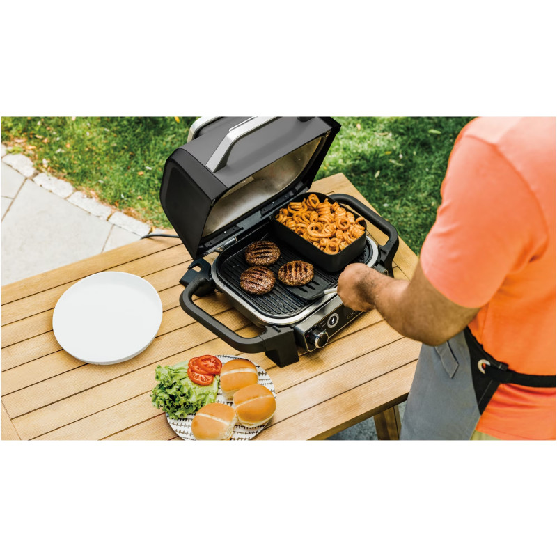 Gratar electric Ninja OG701EU, 2400W, Pana la 260C, Acoperire interna amina ceramica, Woodfire, Gri