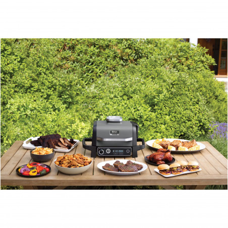 Gratar electric Ninja OG701EU, 2400W, Pana la 260C, Acoperire interna amina ceramica, Woodfire, Gri