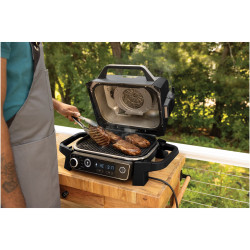 Gratar electric Ninja OG701EU, 2400W, Pana la 260C, Acoperire interna amina ceramica, Woodfire, Gri