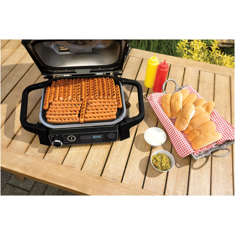Gratar electric Ninja OG701EU, 2400W, Pana la 260C, Acoperire interna amina ceramica, Woodfire, Gri