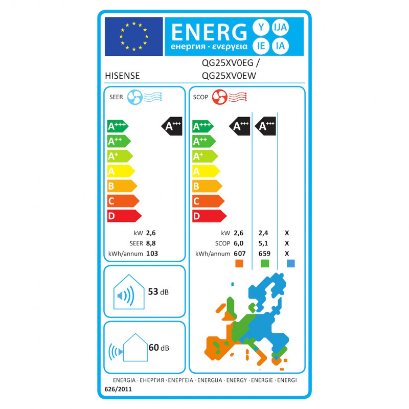 Aparat de aer conditionat inverter Hisense Energy Pro + QG25XV0E, 9000 BTU, 14 m², A+++/A+++, Wi-Fi, Control vocal, Filtru 4in1, Alb