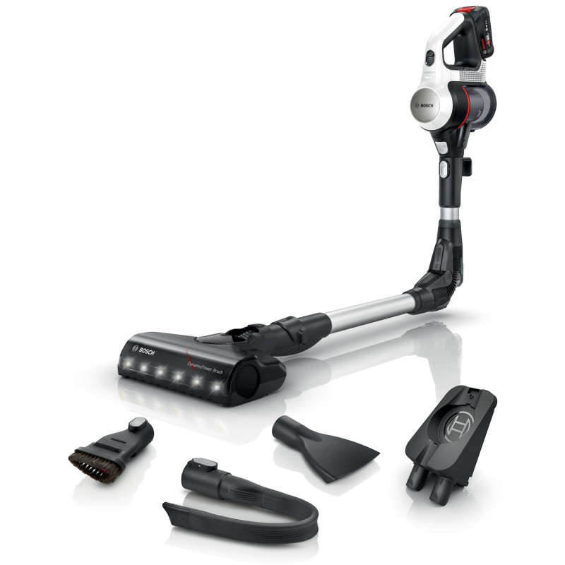 Aspirator vertical Bosch Unlimited 7 BBS711W, 300 ml, Motor TurboSpin, Lumini LED, Autonomie 40 min, Alb/Negru