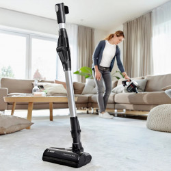 Aspirator vertical Bosch Unlimited 7 BBS711W, 300 ml, Motor TurboSpin, Lumini LED, Autonomie 40 min, Alb/Negru