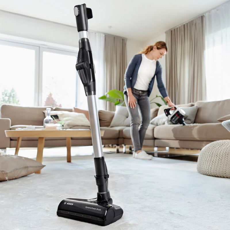 Aspirator vertical Bosch Unlimited 7 BBS711W, 300 ml, Motor TurboSpin, Lumini LED, Autonomie 40 min, Alb/Negru