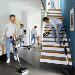 Aspirator vertical Bosch Unlimited 7 BBS711W, 300 ml, Motor TurboSpin, Lumini LED, Autonomie 40 min, Alb/Negru