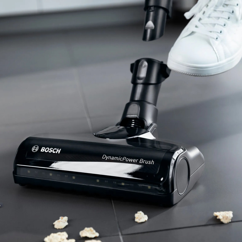 Aspirator vertical Bosch Unlimited 7 BBS711W, 300 ml, Motor TurboSpin, Lumini LED, Autonomie 40 min, Alb/Negru