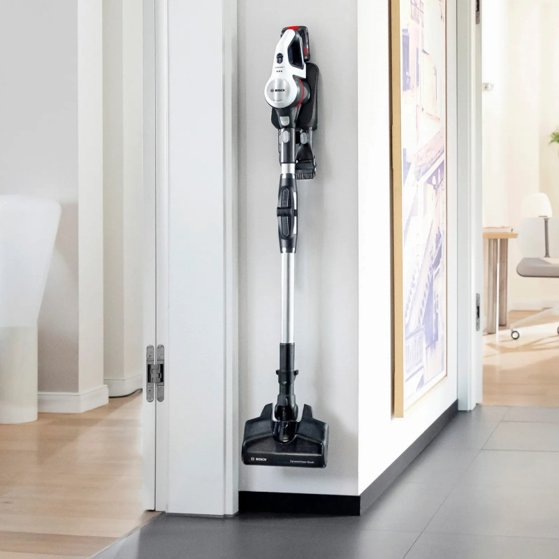 Aspirator vertical Bosch Unlimited 7 BBS711W, 300 ml, Motor TurboSpin, Lumini LED, Autonomie 40 min, Alb/Negru