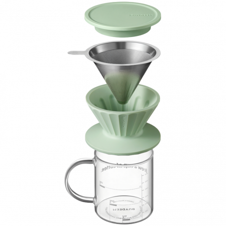 Cana cu filtru de cafea Buydeem CD1024-CG, 300 ml, Sticla borosilicata, Otel inoxidabil, Verde