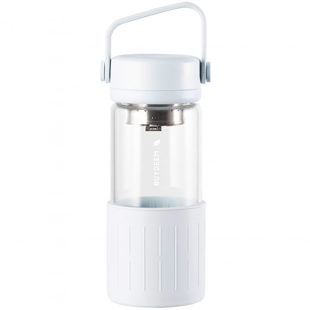 Sticla de ceai cu infuzor BUYDEEM DG42, 300 ml, Protectie silicon, Alb