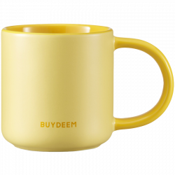 Ceasca ceramica pentru ceai si cafea Buydeem CD1018-MY, 350 ml, Fund plat, Scala de masurare interna, Ceramica pentru temperaturi inalte, Galben