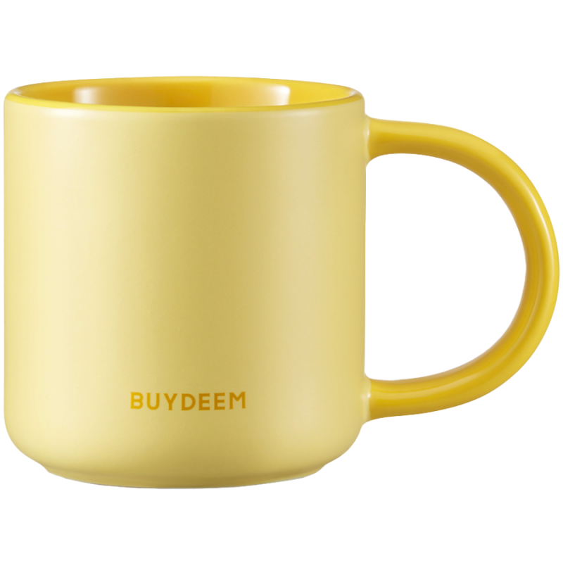 Ceasca ceramica pentru ceai si cafea Buydeem CD1018-MY, 350 ml, Fund plat, Scala de masurare interna, Ceramica pentru temperaturi inalte, Galben