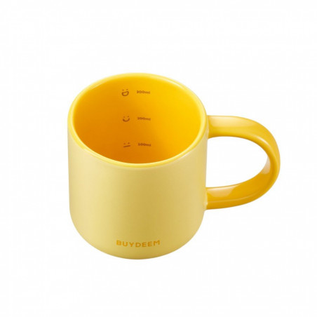 Ceasca ceramica pentru ceai si cafea Buydeem CD1018-MY, 350 ml, Fund plat, Scala de masurare interna, Ceramica pentru temperaturi inalte, Galben