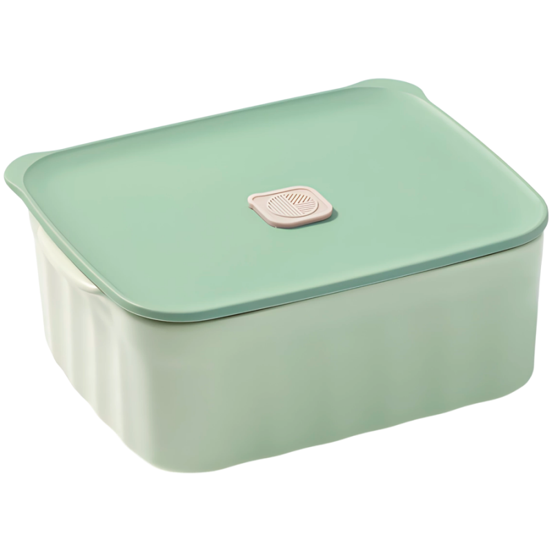 Cutie alimentara ceramica Buydeem CT1006-CG, 810 ml, 17x20.5 cm, Pana la 230°C, Compatibila cuptor si cuptor cu microunde, Verde