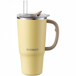 Pahar termo cu pai incorporat Buydeem DS57-MY, 700 ml, Cald/rece pana la 6 ore, Vid, Maner, Otel inoxidabil, Fara BPA, Galben