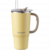 Pahar termo cu pai incorporat Buydeem DS57-MY, 700 ml, Cald/rece pana la 6 ore, Vid, Maner, Otel inoxidabil, Fara BPA, Galben