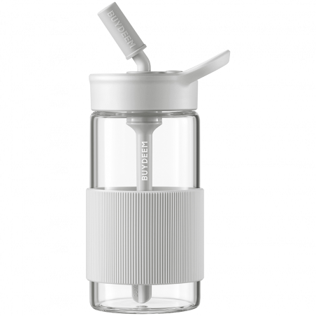 Sticla Buydeem CD1017-OW, 500 ml, Pai incorporat, Rezistenta la scurgeri, Sticla rezistenta la caldura pana la 150°C, Fara BPA, Alb