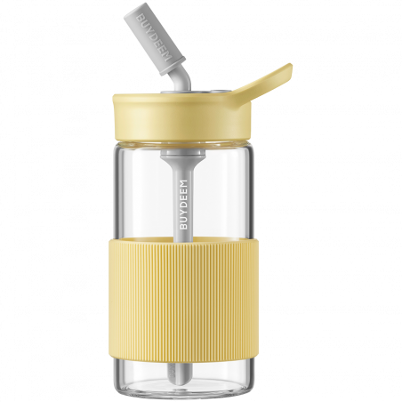 Sticla Buydeem CD1017-MY, 500 ml, Pai incorporat, Rezistenta la scurgeri, Sticla rezistentă la caldura pana la 150°C, Fara BPA, Galben