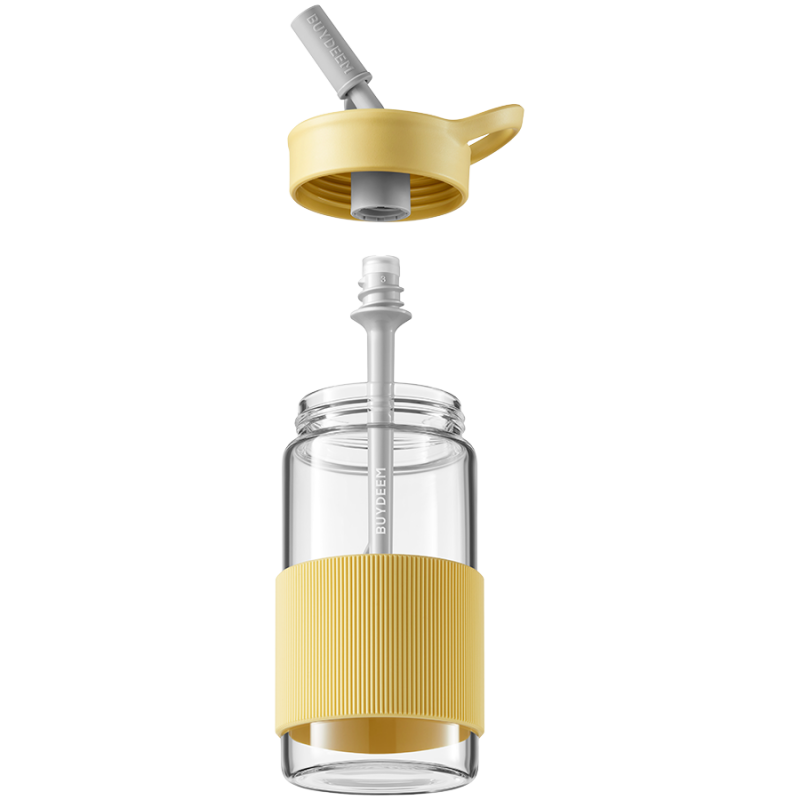 Sticla Buydeem CD1017-MY, 500 ml, Pai incorporat, Rezistenta la scurgeri, Sticla rezistentă la caldura pana la 150°C, Fara BPA, Galben