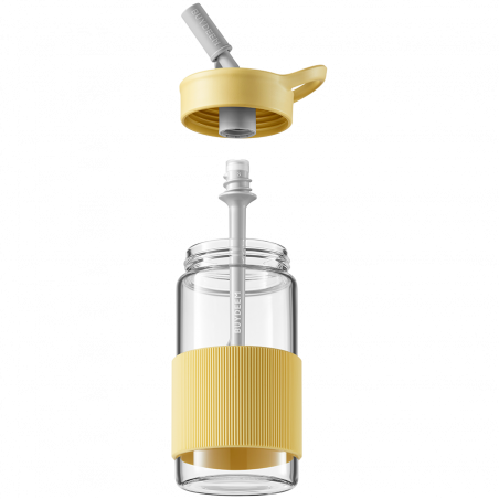 Sticla Buydeem CD1017-MY, 500 ml, Pai incorporat, Rezistenta la scurgeri, Sticla rezistentă la caldura pana la 150°C, Fara BPA, Galben