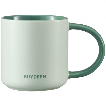 Ceasca ceramica pentru ceai si cafea Buydeem CD1018-CG, 350 ml, Fund plat, Scala de masurare interna, Verde