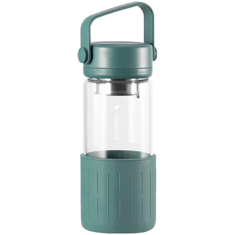 Sticla pentru ceai cu infuzor BUYDEEM DG42, 300 ml, Protectie silicon, Verde