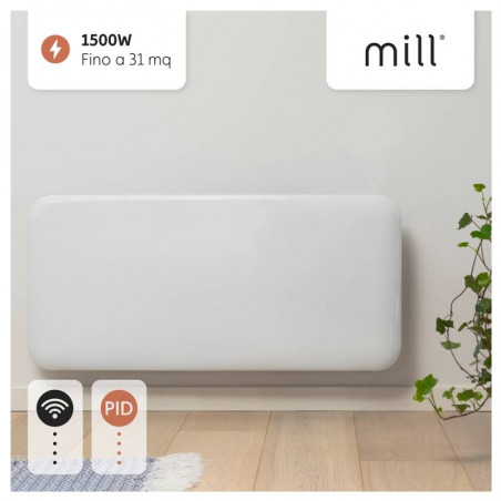 Panou încălzitor Mill Invisible WiFi PA1500WIFI3, 1500W, 23 m2, 10 setări de temperatură, Wi-Fi, Bluetooth, IPX4, alb