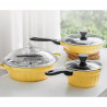 Cratita BUYDEEM CP141, 1.8 l, Capac din sticla, Aluminiu turnat, Fara PFOA, Acoperire antiaderenta, Galben