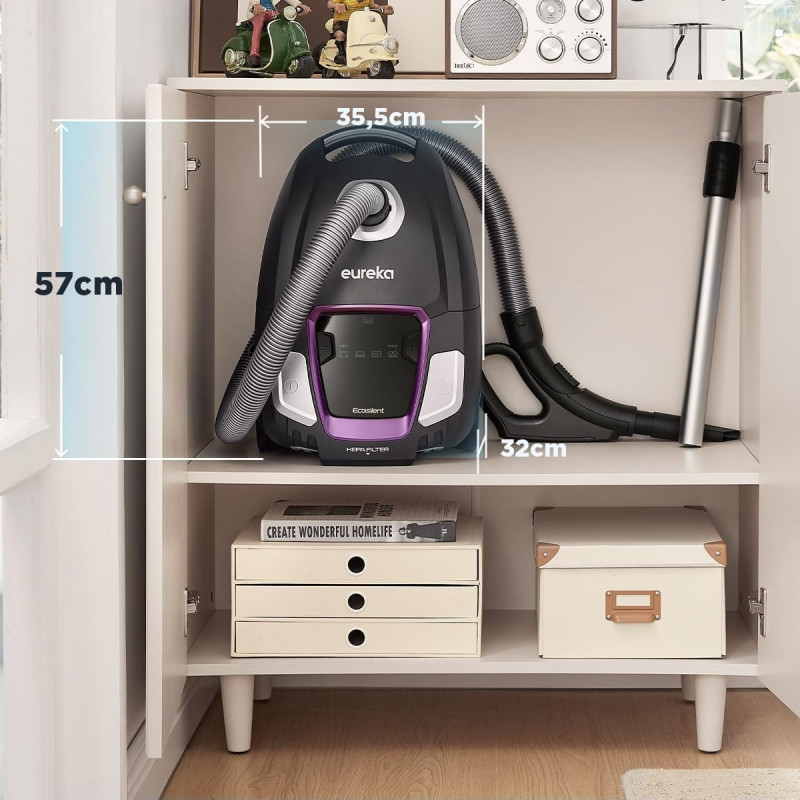 Aspirator Eureka NEN300, 700W, 16 kPa, 2 l, 4 trepte, Afisaj LED, HEPA, Negru/Violet