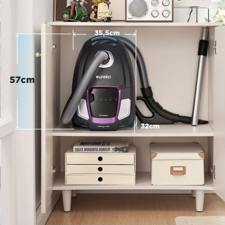 Aspirator Eureka NEN300, 700W, 16 kPa, 2 l, 4 trepte, Afisaj LED, HEPA, Negru/Violet