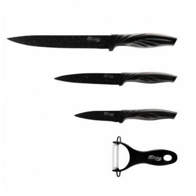 Set cuțit și decojitor Switzňer SW-5555-BLK, 4 piese, Decojitor, Acoperire ceramică, Ascuțire laser, Oțel inoxidabil, Negru