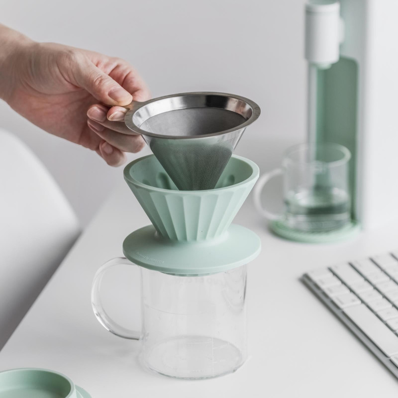 Cana cu filtru de cafea Buydeem CD1024-CG, 300 ml, Sticla borosilicata, Otel inoxidabil, Verde