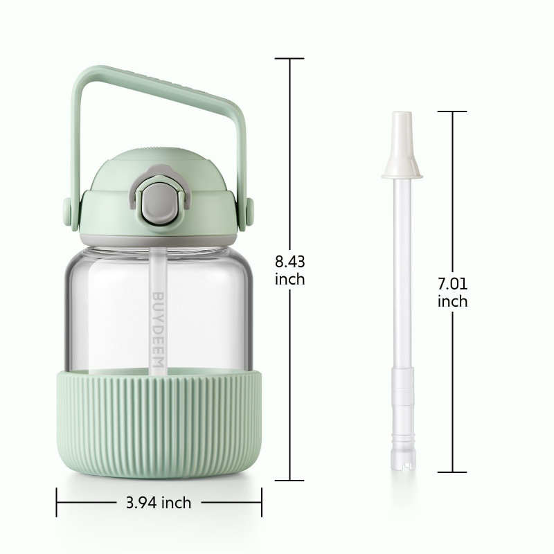 Sticla Buydeem DG78-CG, Pai pop-up, Maner, Sticla rezistenta la caldura pana la 150°C, Etansare tripla, Verde