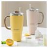 Pahar termo cu pai incorporat Buydeem DS57-MY, 700 ml, Cald/rece pana la 6 ore, Vid, Maner, Otel inoxidabil, Fara BPA, Galben