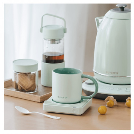 Ceasca ceramica pentru ceai si cafea Buydeem CD1018-CG, 350 ml, Fund plat, Scala de masurare interna, Verde