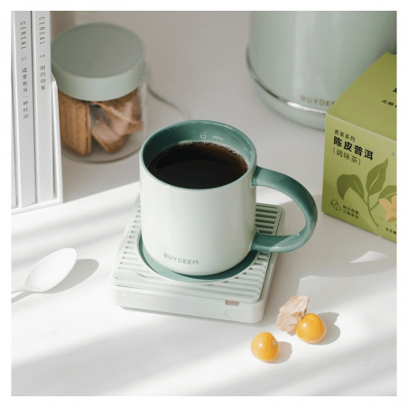 Ceasca ceramica pentru ceai si cafea Buydeem CD1018-CG, 350 ml, Fund plat, Scala de masurare interna, Verde