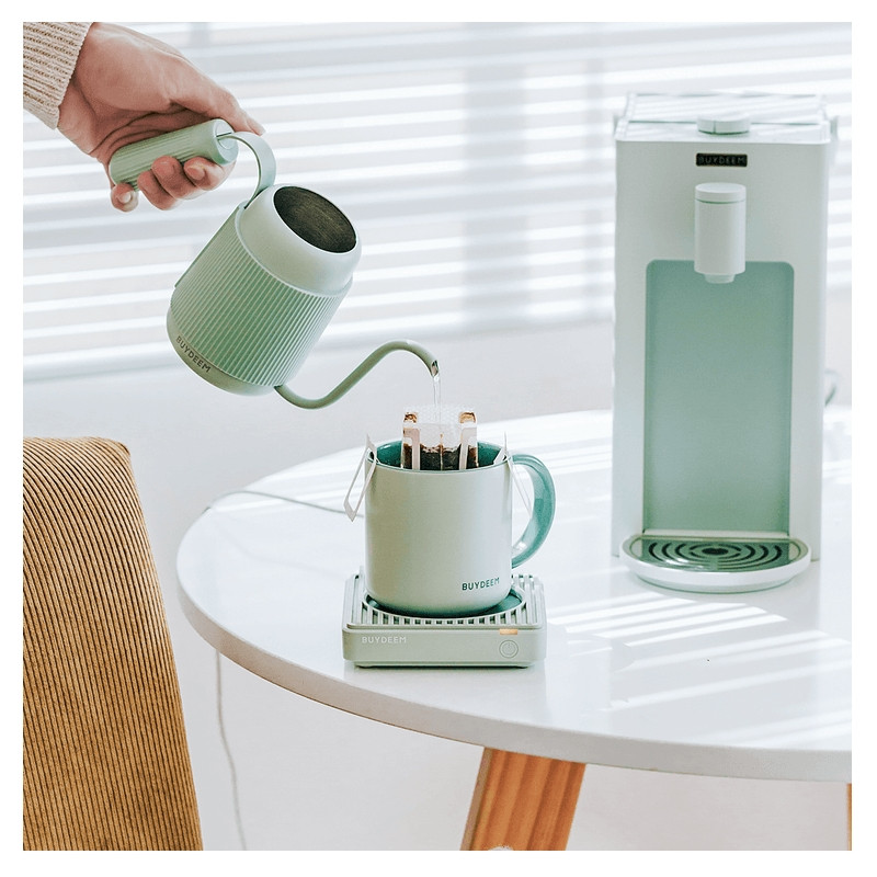 Ceasca ceramica pentru ceai si cafea Buydeem CD1018-CG, 350 ml, Fund plat, Scala de masurare interna, Verde