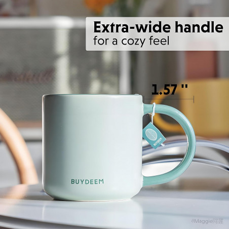 Ceasca ceramica pentru ceai si cafea Buydeem CD1018-CG, 350 ml, Fund plat, Scala de masurare interna, Verde
