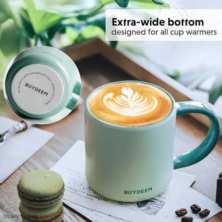 Ceasca ceramica pentru ceai si cafea Buydeem CD1018-CG, 350 ml, Fund plat, Scala de masurare interna, Verde