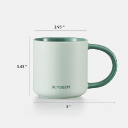Ceasca ceramica pentru ceai si cafea Buydeem CD1018-CG, 350 ml, Fund plat, Scala de masurare interna, Verde