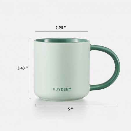 Ceasca ceramica pentru ceai si cafea Buydeem CD1018-CG, 350 ml, Fund plat, Scala de masurare interna, Verde