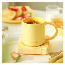 Ceasca ceramica pentru ceai si cafea Buydeem CD1018-MY, 350 ml, Fund plat, Scala de masurare interna, Ceramica pentru temperaturi inalte, Galben