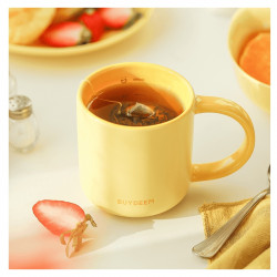 Ceasca ceramica pentru ceai si cafea Buydeem CD1018-MY, 350 ml, Fund plat, Scala de masurare interna, Ceramica pentru temperaturi inalte, Galben