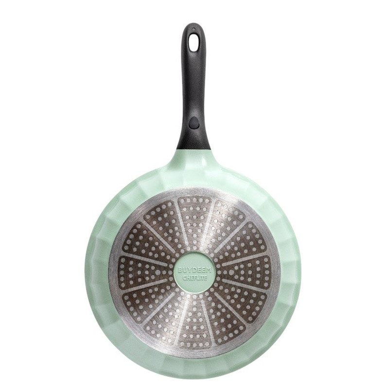 Tigaie BUYDEEM CP151, 25 cm, Capac din sticla, Aluminiu turnat, Fara PFOA, Acoperire antiaderenta, Verde