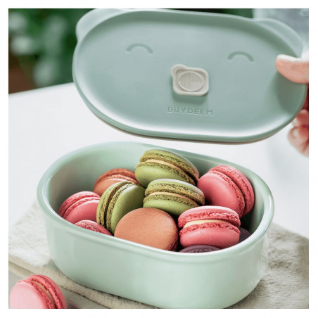 Cutie pentru pranz ceramica Buydeem CT3007-CG, 500 ml, 19.5x11x16.5 cm, Rezistenta la caldura pana la 230°C, Compatibilă cu cuptorul si cuptorul cu microunde, Verde