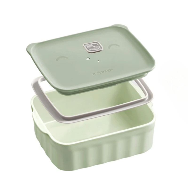 Cutie pentru pranz ceramica Buydeem CT3007-CG, 500 ml, 19.5x11x16.5 cm, Rezistenta la caldura pana la 230°C, Compatibilă cu cuptorul si cuptorul cu microunde, Verde