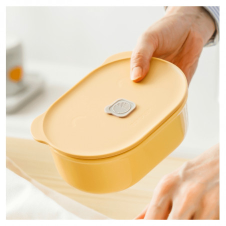 Cutie pentru pranz ceramica Buydeem CT3007-MY, 500 ml, 19.5x11x16.5 cm, Rezistenta la căldura pana la 230°C, Compatibila cuptor si cuptor cu microunde, Galben