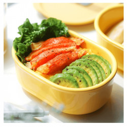 Cutie pentru pranz ceramica Buydeem CT3007-MY, 500 ml, 19.5x11x16.5 cm, Rezistenta la căldura pana la 230°C, Compatibila cuptor si cuptor cu microunde, Galben